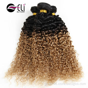 Wholesale colored ombre human hair bundles , curly ombre T1b/27 curly human hair bundles
